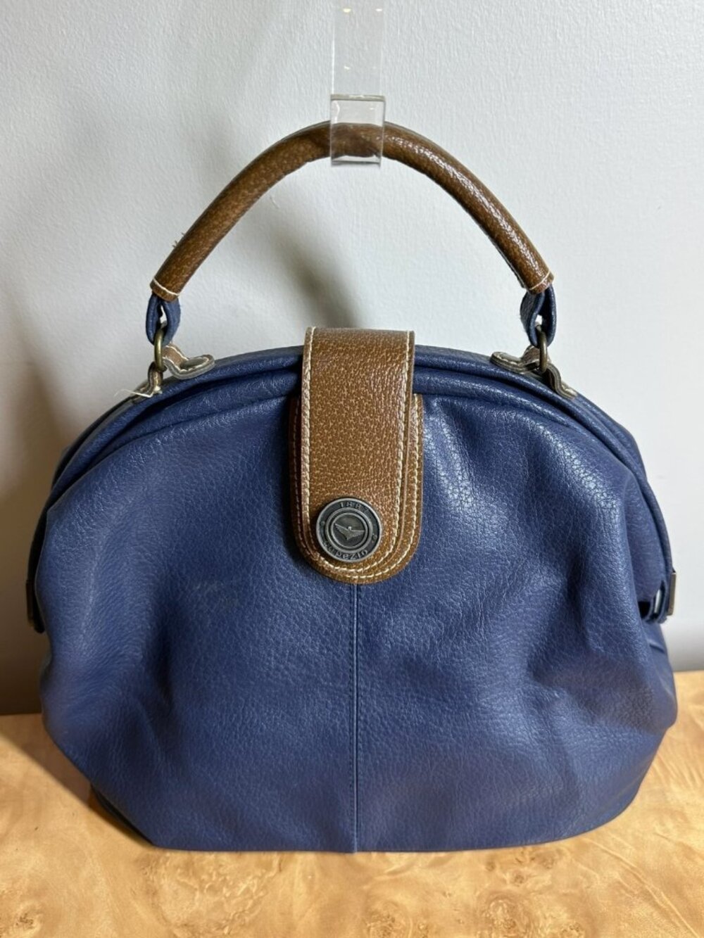 Vintage Capezio Blue and Brown Leather Doctor Style Satchel Handbag